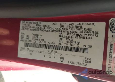 2017 Ford Fiesta Se z USA, uszkodzony, nr VIN 3FADP4BJ7HM130432